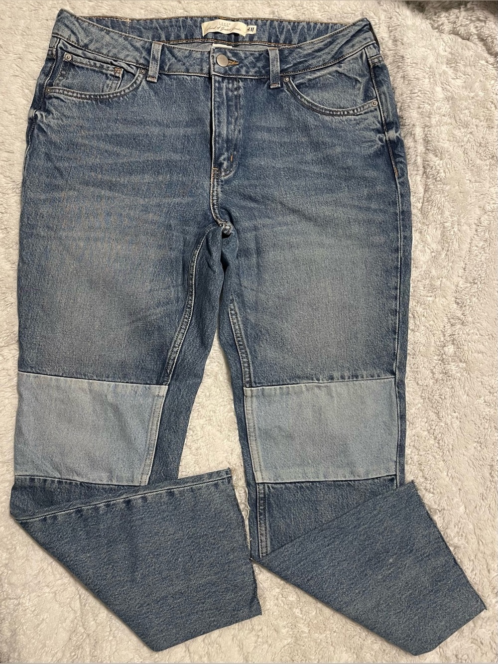 NWT L.O.G.G. Vintage 5 Pocket Mid Rise Patchwork Raw Hem Straight Leg Jeans